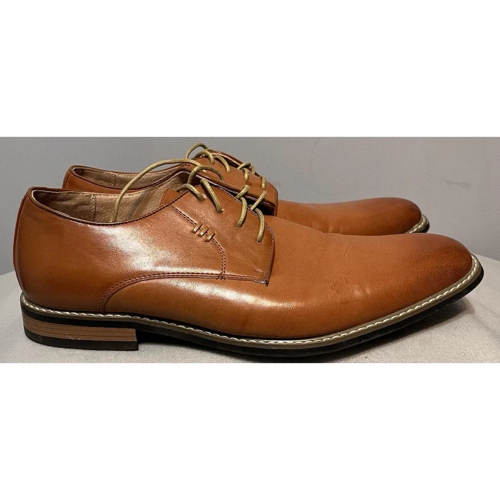 Zriang‎ Mens Dress Lace Up Oxfords Polished Brown Sz 13